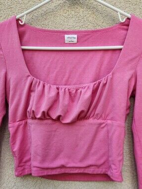 WILFRED FREE Women's Top Medium Small Pink Peasant Y2K Midriff Boho Cropped